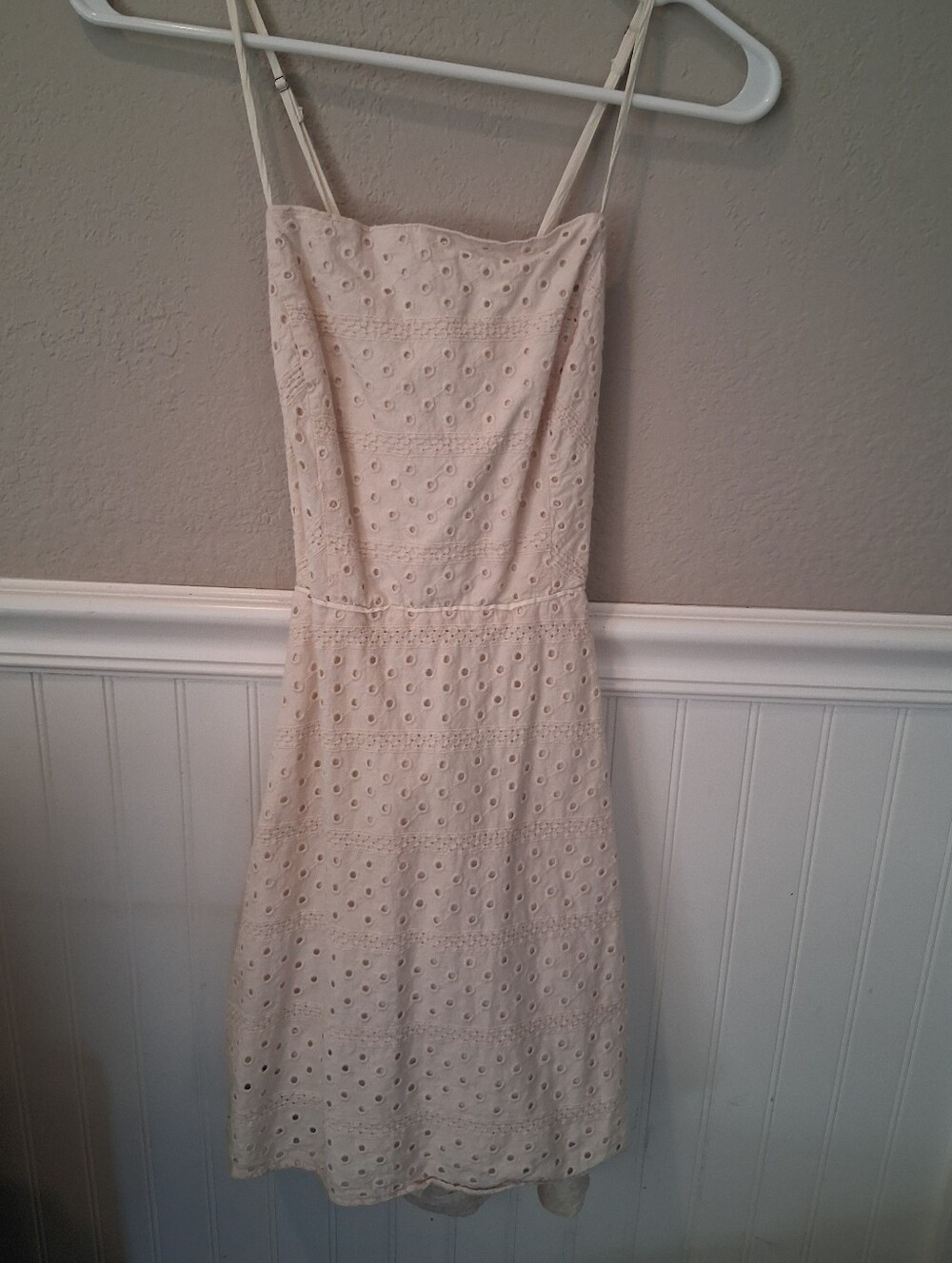 Urban Outfitters Cream Eyelet Spaghetti-Strap Dress